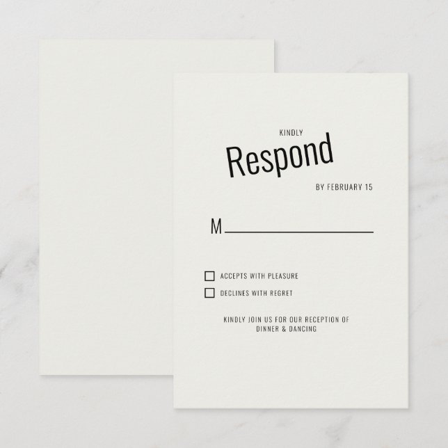 RSVP de casamento de texto preto moderno creme (Frente/Verso)