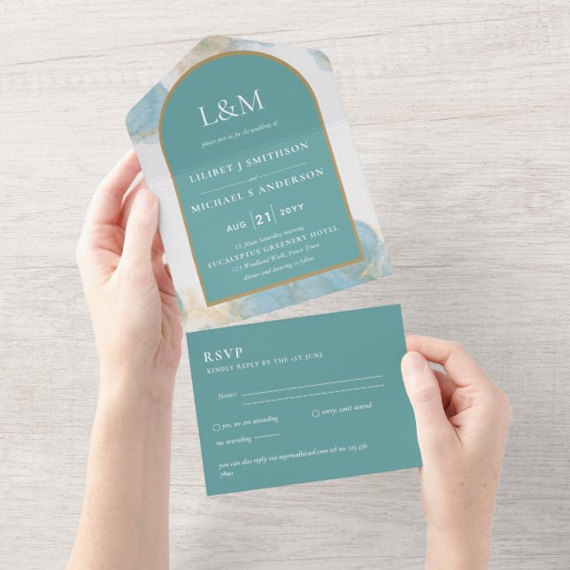 RSVP de Casamento de Turquesa Teal Inclusiva (Aba destacável)