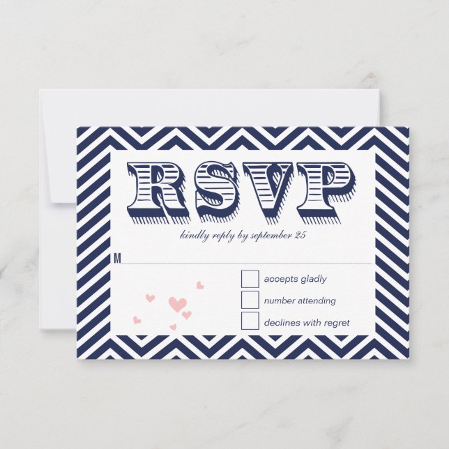RSVP de Casamento de Typografia Zig Zag marinho (Frente)