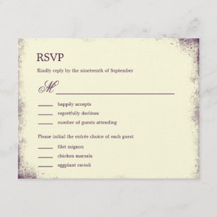 RSVP de Casamento de Vineyard Rustic com Menu - Ro