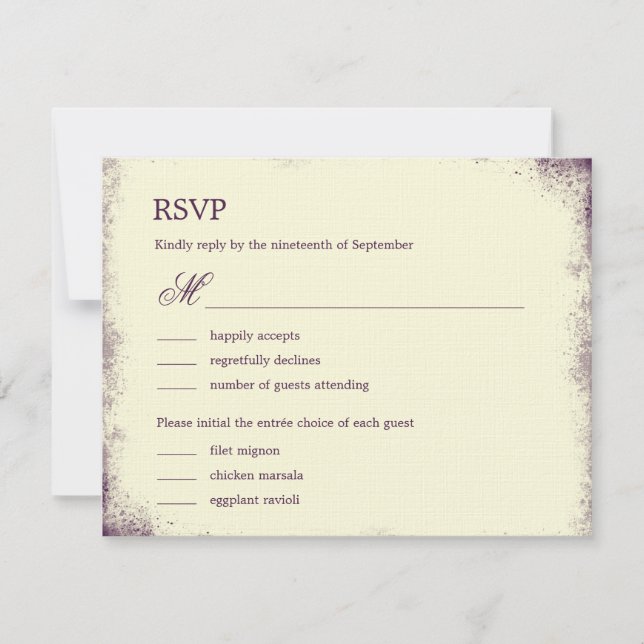 RSVP de Casamento de Vineyard Rustic com Menu - Ro (Frente)