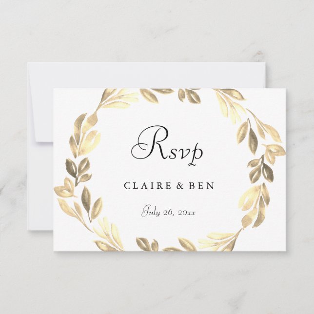 RSVP de Casamento de Wreath do Ouro Elegante (Frente)