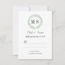RSVP de Casamento de Wreath Verde Monograma