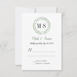 RSVP de Casamento de Wreath Verde Monograma