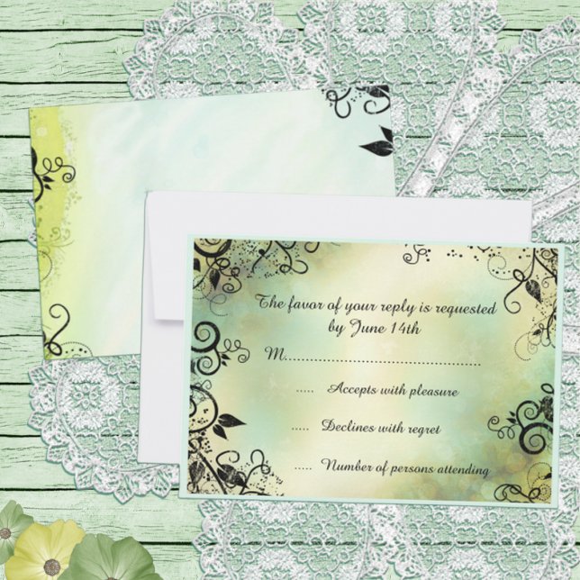 RSVP de Casamento Deco Leaf noturno Encantado (Criador carregado)