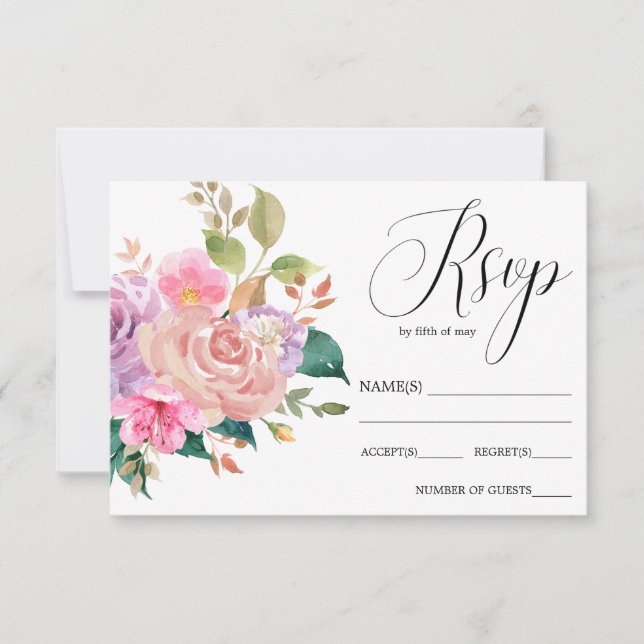 RSVP de casamento delicado e elegante de buquê ros (Frente)
