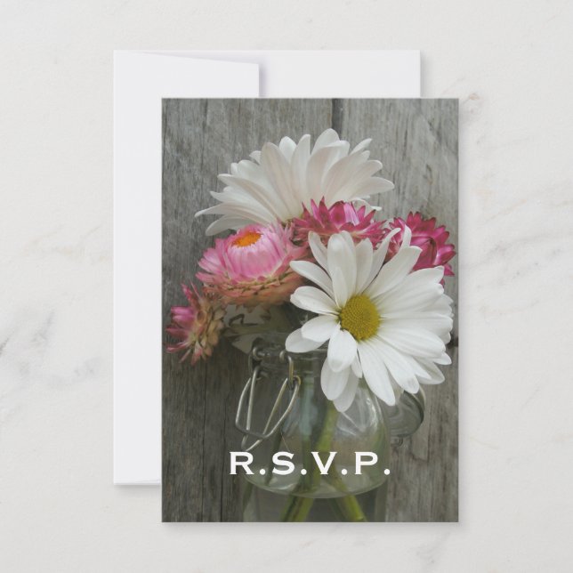 RSVP de Casamento: Disies, Strawflower, & Barnwood (Frente)
