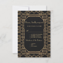 RSVP de Casamento do 1920 Negro Dourado Elegante G
