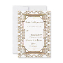 RSVP de Casamento do 1920 Negro Dourado Elegante G