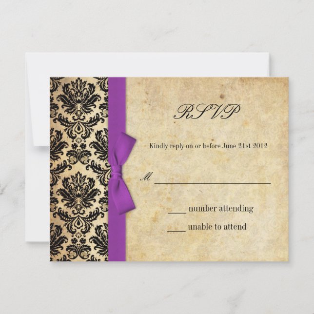 RSVP de Casamento do Arco Damask Purple (Frente)