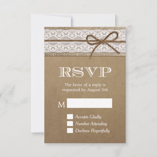 RSVP de Casamento do Arco Rustic Burlap String (Frente)
