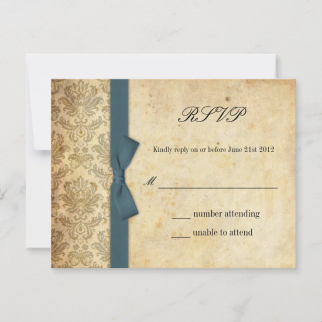 RSVP de Casamento do Arco Teal Damask (Frente)