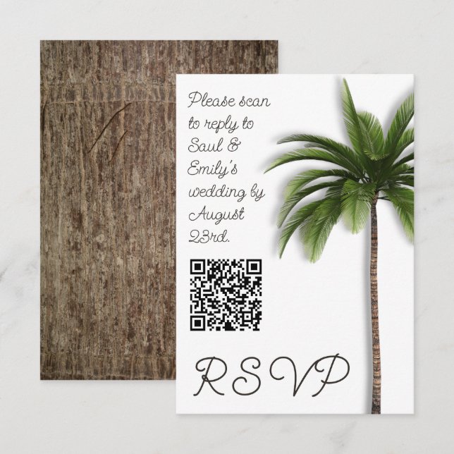 RSVP de Casamento do Código QR da Árvore Palm (Frente/Verso)