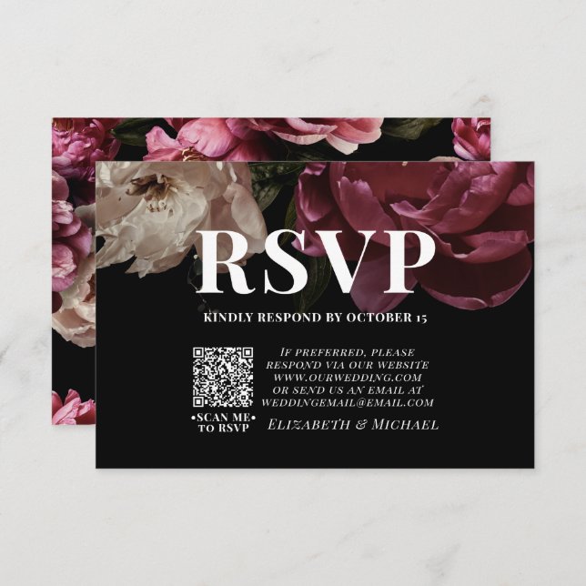 RSVP de Casamento do Código QR do Blush Burgundy B (Frente/Verso)