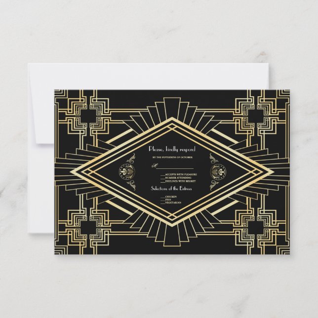 RSVP de Casamento do Excelente Negro Glam Dourado  (Frente)