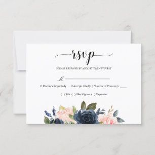 RSVP de Casamento do Flor Cor-de-rosa-Blush marinh
