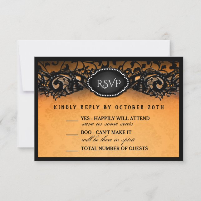 RSVP de Casamento do Halloween Elegant Orange Blac (Frente)