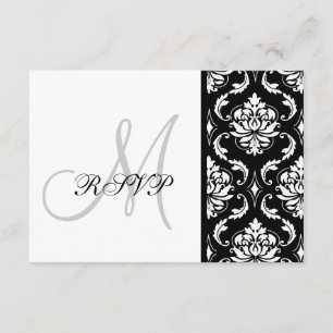 RSVP de Casamento do Monograma do Damasco Negro