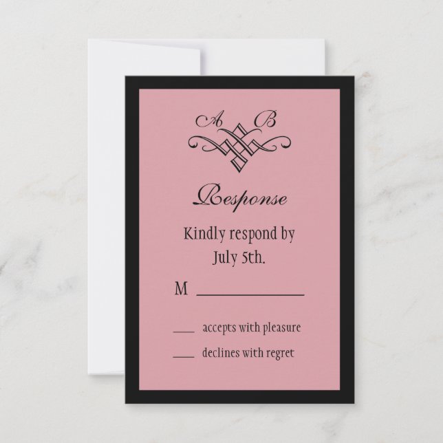 RSVP de Casamento do Monograma, em Rosa (Frente)