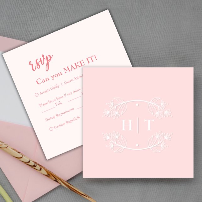 RSVP de Casamento do Monograma Rosa Moderno Elegan (Elegant Modern Pink Monogram Crest Wedding RSVP)