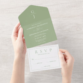 RSVP de Casamento do Monograma Verde do Modern Sag