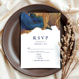 RSVP de Casamento Dourado Azul de Encantamento