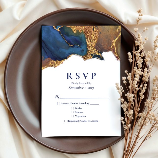 RSVP de Casamento Dourado Azul de Encantamento (Criador carregado)
