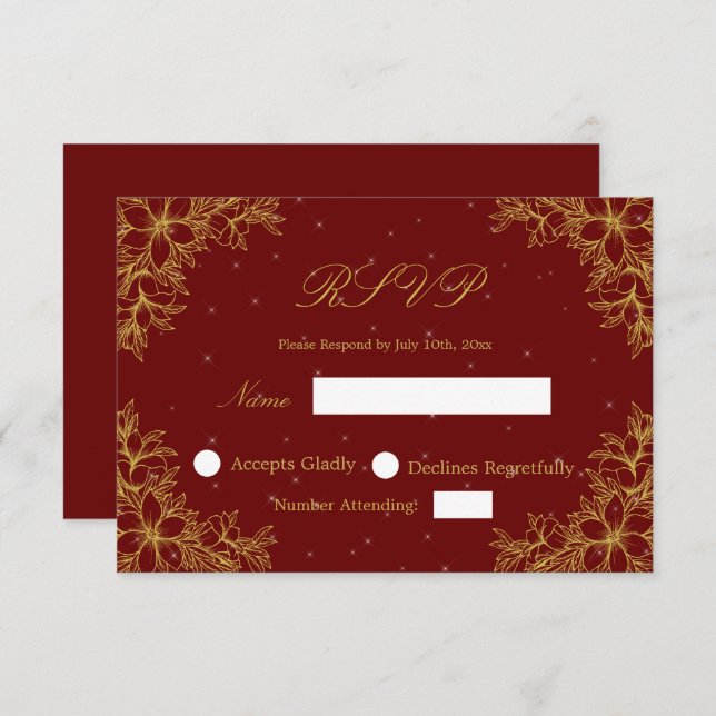 RSVP de Casamento Dourado com placa gráfica flexív (Frente/Verso)