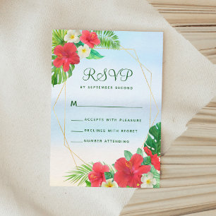 RSVP de Casamento Dourado da Praia Floral Tropical
