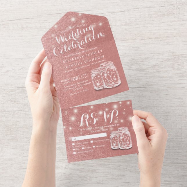 RSVP de Casamento Dourado da Rosa de Corda de Jar  (Aba destacável)