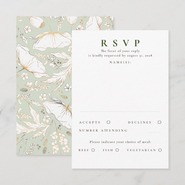 RSVP de Casamento Dourado de Flores Selvagens dese (Frente/Verso)