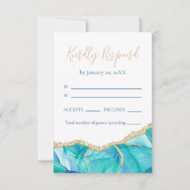 RSVP de Casamento Dourado de Largura Azul Elegante