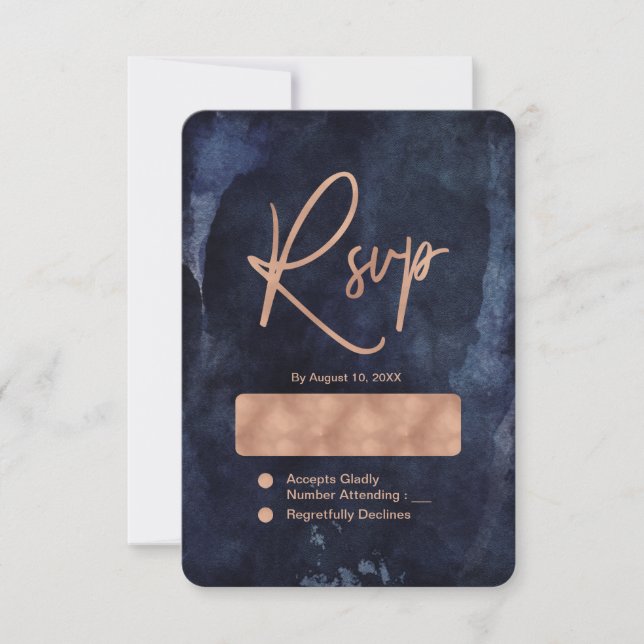 RSVP de Casamento Dourado de Rosa e Aquarela Azul  (Frente)