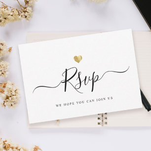 RSVP de Casamento Dourado de Script Minimalista Mo