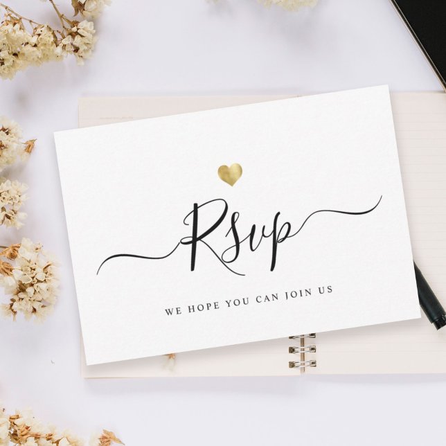 RSVP de Casamento Dourado de Script Minimalista Mo (Criador carregado)
