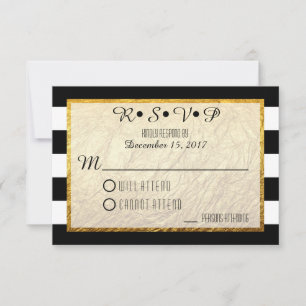 RSVP de Casamento Dourado de Stripe Branca Modern