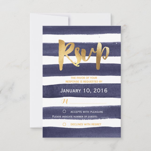 RSVP de Casamento Dourado de Stripes de Cor da Águ (Frente)