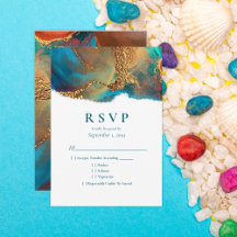 RSVP de Casamento Dourado de Teal Coral Abstrato m