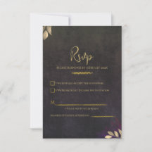 RSVP de Casamento Dourado de Veludo Negro Luxe