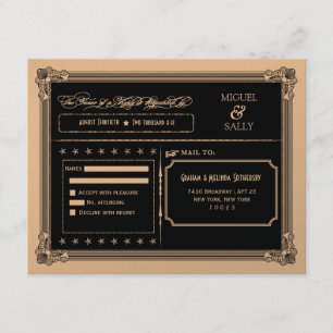 RSVP de Casamento Dourado e preto de Y preto