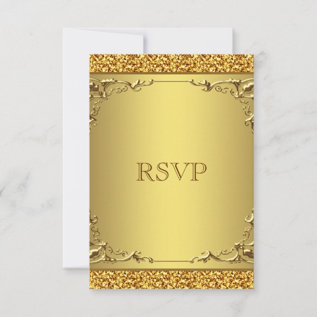 RSVP de Casamento Dourado Elegante (Frente)