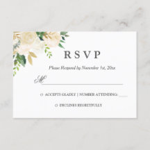 RSVP de Casamento Dourado Floral de Aquarela Elega