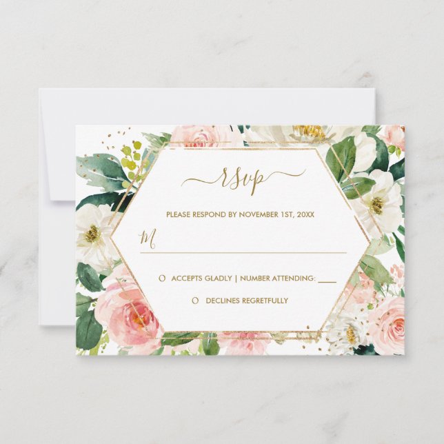 RSVP de Casamento Dourado Floral de Mola Floral de (Frente)