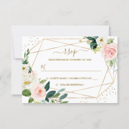 RSVP de Casamento Dourado Floral Dourado com Blush