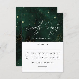 RSVP de Casamento Dourado Mágico de Aquarela Verde