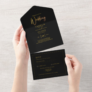 RSVP de Casamento Dourado Preto Inclusivo