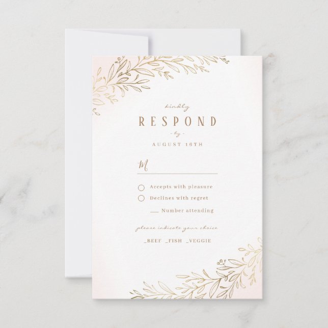 RSVP de casamento elegante botânico dourado (Frente)