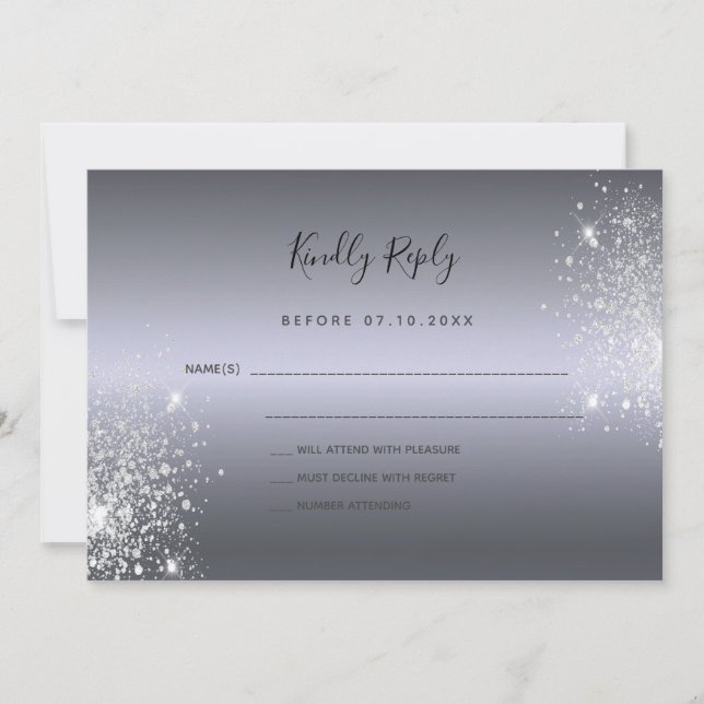 RSVP de casamento elegante com brilho de prata (Frente)