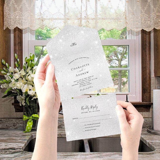 Rsvp de casamento elegante com brilho prateado (Criador carregado)