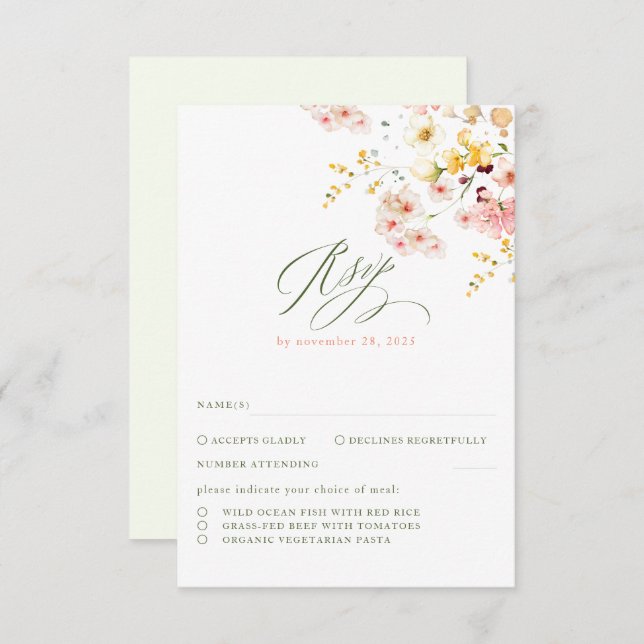 RSVP de Casamento Elegante de Flores Selvagens (Frente/Verso)